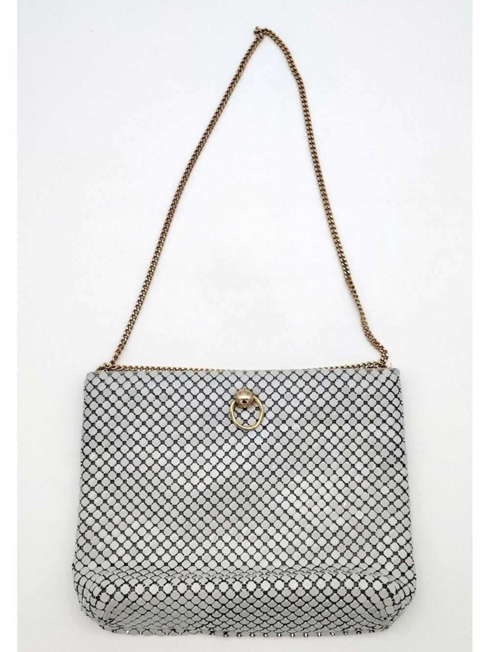 Vintage Metal Mesh Evening Bag Silver Chain Strap Clutch Purse Retro